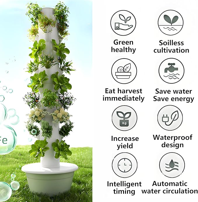 Hydroponics Growing System Vertical Tower with Hydrating Pump and Movable Water Tank Hydroponic Tower Garden Kit Hydroponic Planter Aquaponics Growing Kits Herb Garden Black-9Layer