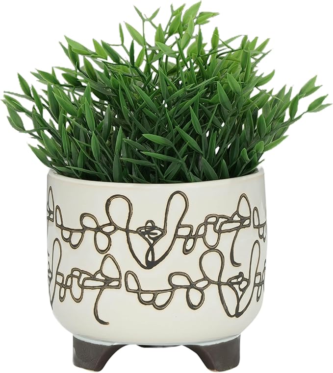 S2 Ceramic 68 Scribble Footed Planter Beige