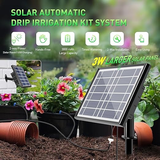 49FT Solar Drip Irrigation Kit System 900ml/min Garden Watering System3W 3000mAh Larger CapacityAutomatic Raised Bed Watering System for 15 Potted Plants
