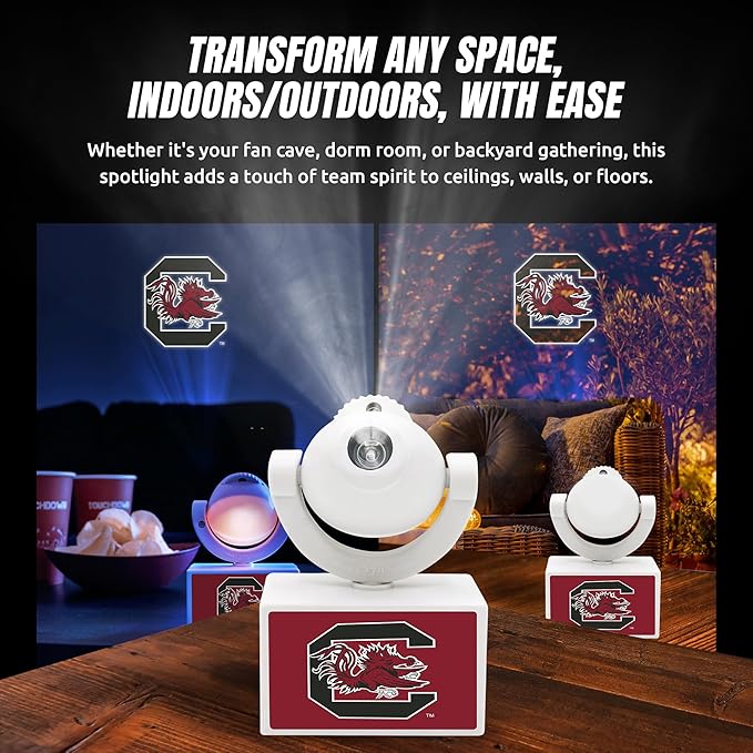 Sporticulture NCAA American Football South Carilona - Adjustable Led Mini Spotlight Projector with 6 Team Logo Designs - Portable &amp Rechargeable Spotlight - Battery-Operated - 4.375” x 3.125”