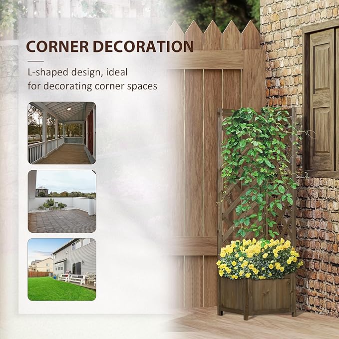 48inx24inx18in Carbonized Wooden Raised Garden Bed with Heavy-Duty Integrated Trellis System Eco-Friendly Durable Construction Easy Assembly Design