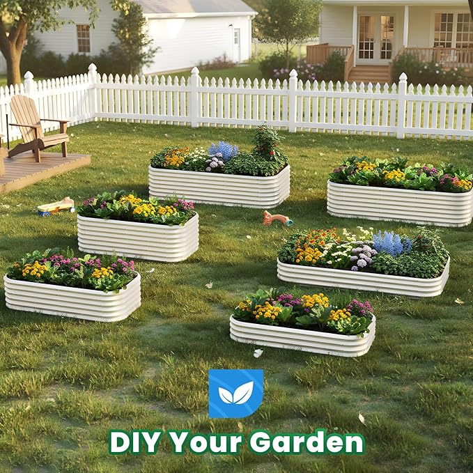 Quictent Galvanized Raised Garden Bed Kit 6x3x1ft Oval Large Metal Outdoor Planting Box Ground Planter Strengthened by Crossbar Beige
