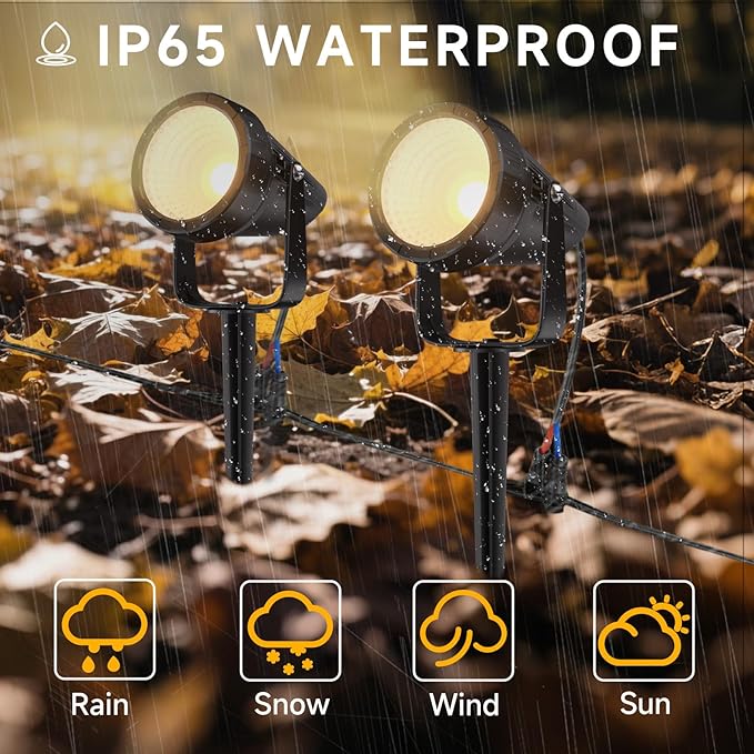 Outdoor Landscape Lighting - 24Pack Outdoor Spot Lights with Connectors &amp Transformer for Yard Plant Lawn Tree Flags House Garden Fence - 7W Warm Yellow 3000K Spotlights with IP65 Waterproof