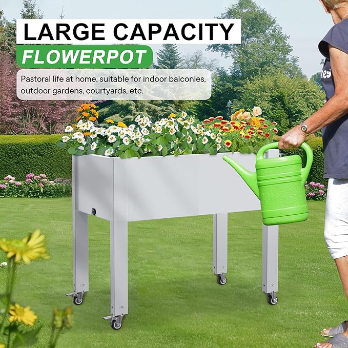 30.04×17.72×28.9IN Resin Planter Raised Beds with SteelsRaised Garden Bed Outdoor Waterproof &amp UV ResistantElevated Garden Beds for BackyardPatio &amp Balcony(Ashen)