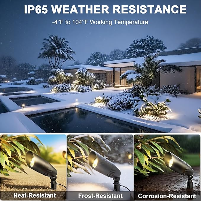 LED Landscape Spot Lights Outdoor 12-24V 7W 580LM CRI 90+ IP65 Waterproof Low Voltage Landscape Lighting 2700K-5000K Selectable Landscape Spot Lights for Garden and Yard 4 Pack