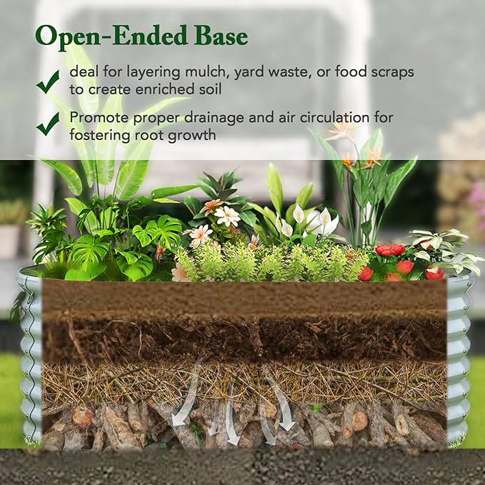 Giantex 5x3x2ft Raised Garden Bed Large Metal Elevated Oval Planter Bed 193 Gallon Capacity Outdoor Planting Garden Box for Vegetable Flower Herb Grow (Grey)