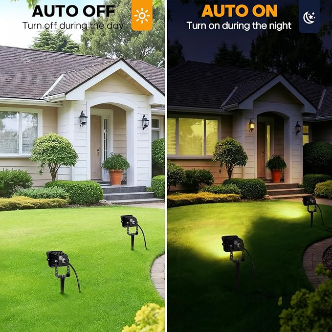 Dusk to Dawn Outdoor Lighting 15W Spot Lights Outdoor with Photocell Sensor 3000K Warm White Landscape Lighting IP65 Waterproof LED Spotlight for Garden Yard Flag Tree 5.91FT Cable US Plug