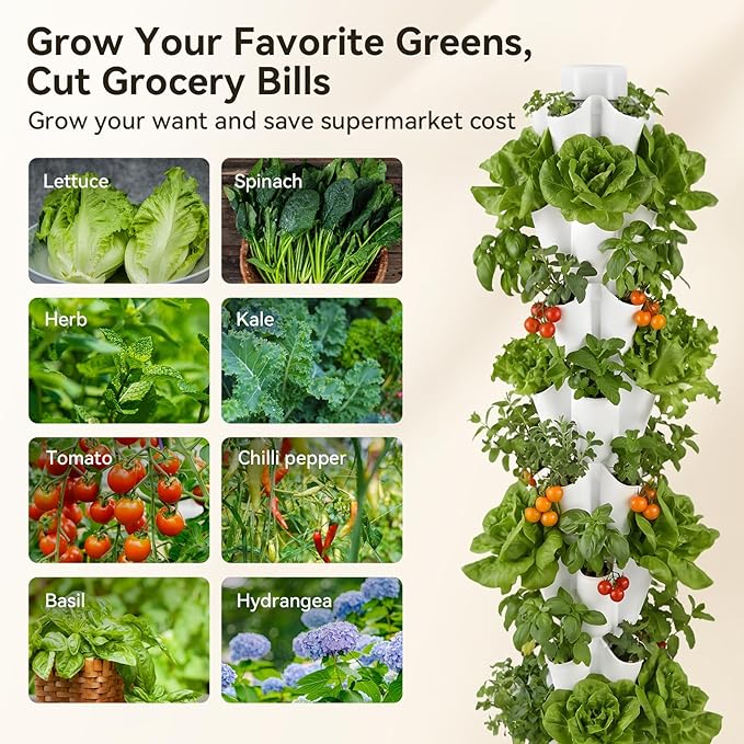 BAOSHISHAN Vertical Hydroponic Garden Tower 40 Pods 8 Tiers Hydroponics Tower Outdoor Vertical Hydroponic System with Water Pump for Vegetable Herb Fruit