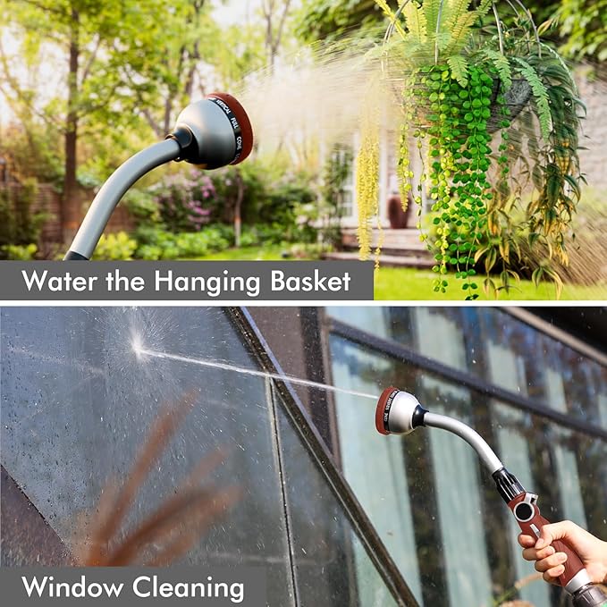 RESTMO Watering Wand Heavy Duty Metal Garden Hose Wand with 10 Spray Patterns 15-Inch Long Hose Nozzle Sprayer with Thumb Flow Control Ideal to Water Hanging Baskets and Shrubs Red