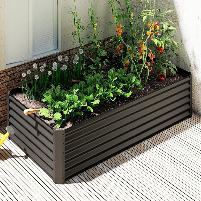 6x3x1.5ft Galvanized Raised Garden Bed Outdoor Planter GBoxes Large Metal Planter Box for Gardening Vegetables Fruits Flowers Dark Gray