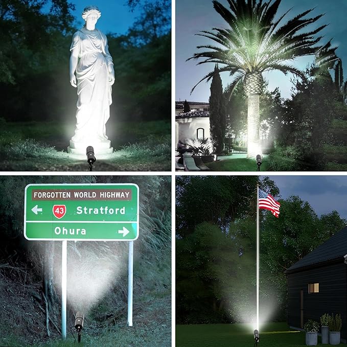 LOTMOS 30W LED Spot Lights Outdoor with Photocell Sensor Dusk to Dawn Spotlights with 9.68FT Cord 120V Plug in Ultra Bright Bullet Landscape Light for Flagpole Palm Tree Yard Lawn Statue (6000K)