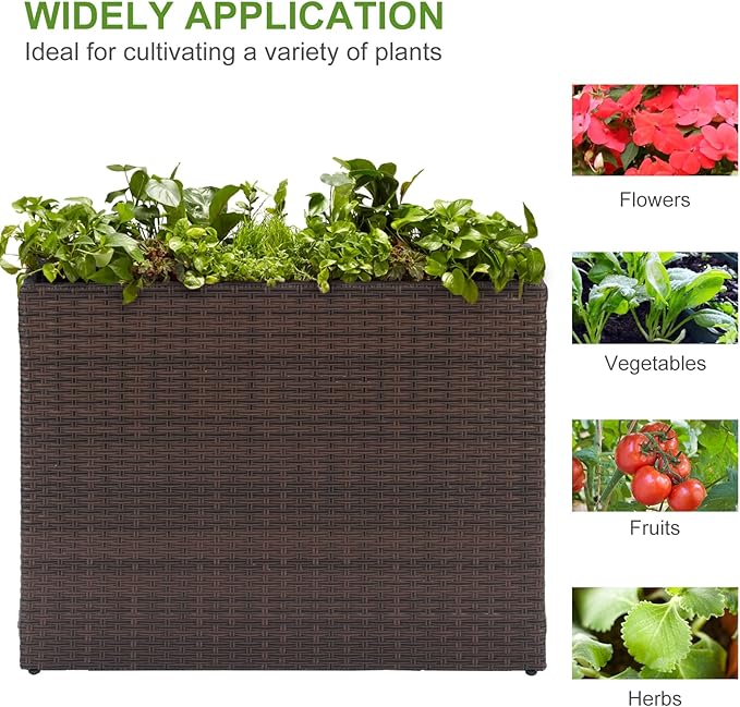 LEWIS&ampWAYNE Tall Planters for Outdoor Plants Handmade Wicker Large Rectangular Block Planter Box with Removable Liners Modern Planter for Indoor Outdoor Patio Deck - Brown