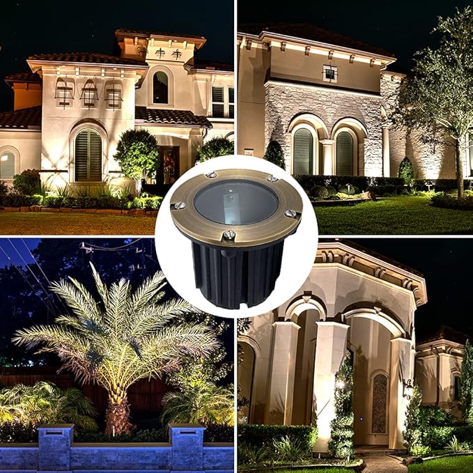 LED Spot Lights Outdoor Landscape Lighting Well Lights 173 - Solid Brass In Ground Light with 7W LED Bulb Security Landscape for Bright Long Lasting Home Garden Patio Pool Area Deck Lighting
