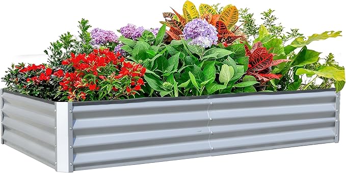 8x4x1 ft Galvanized Raised Garden Bed Outdoor Planter GBoxes Large Metal Planter Box for Gardening Vegetables Fruits Flowers Silver
