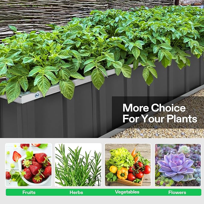 VIVOSUN 3-Tier Metal Raised Garden Bed 46 x 46 x 24 Galvanized Steel Metal Outdoor Planter Box with Gloves and Scissors to Grow Flowers Vegetables and Herbs for Outdoor Gardening Dark Gray