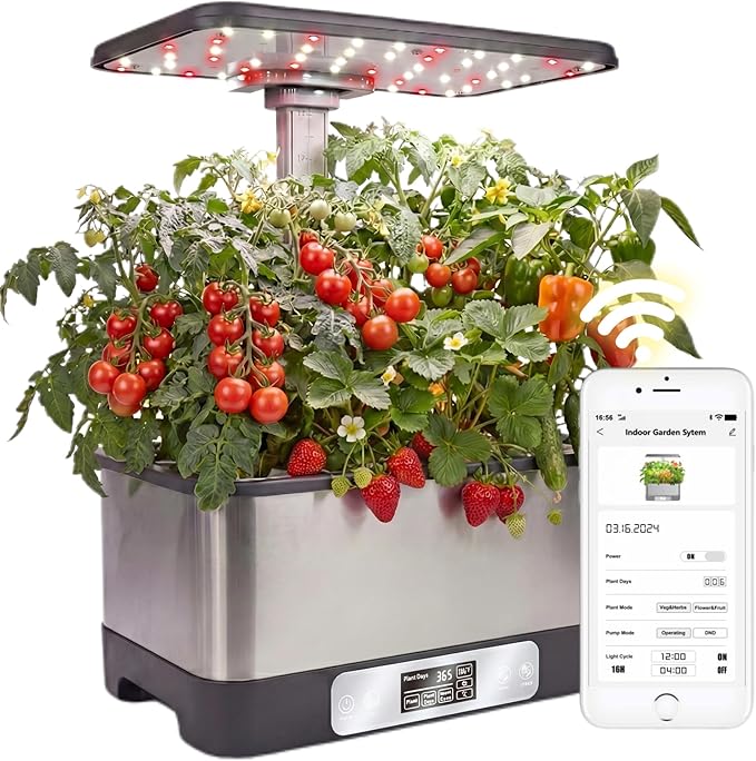 Indoor Hydroponic Garden System Smart 8-Pod Indoor Herb Garden Kit with 24W LED Grow Light APP Control 30” Adjustable Height Quiet Pump