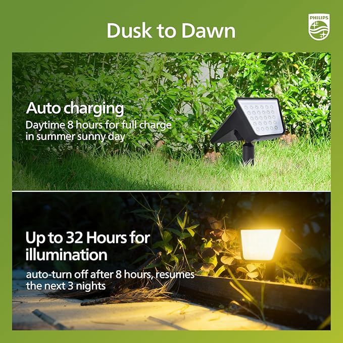 Philips 6 Packs Solar Spot Lights Outdoor Waterproof 28 LED 3000K Solar Powered Landscape Pathway Lights Dusk to Dawn Solar Spotlights for Garden Yard Lawn Walkway Driveway