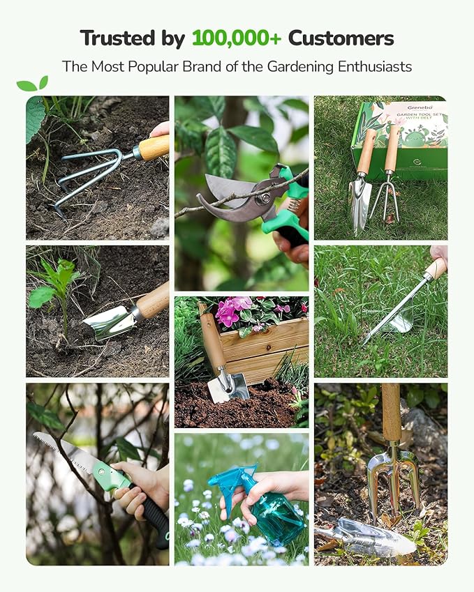 All-in-One Garden Tool Set with Tools Organizer Belt Adjustable 10-Piece Gardening Hand Tools Long Lasting Rust-Proof Premium Garden Tool Kit Gardening Gift for Women Men (Purple)