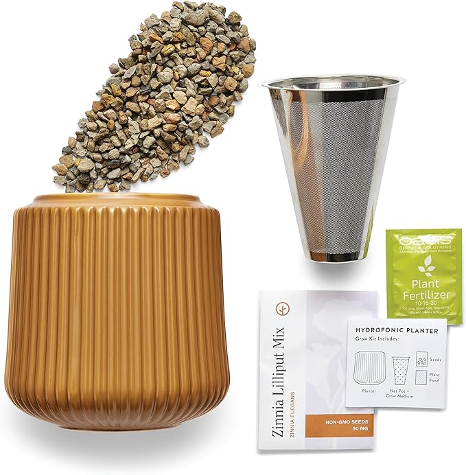 Modern Sprout Flower Grow Kit - Ceramic Planter with Indoor Hydroponics Growing System Kit Ideal for Living Room Decor - Unique Gardening Gifts - Zinnia Dahlia Self Watering Flower Planting Kit