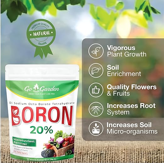 Go Garden Boron 20% Micronutrient Fertilizer - Boosts Vegetable Growth 250g Powder Fertilizer for Plants