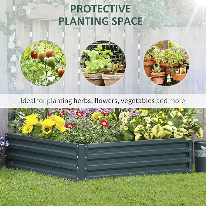 Galvanized Raised Garden Bed 4' x 4' x 1' Metal Planter Box for Vegetables Flowers Herbs Succulents with Open Bottom and Weather-Resistant Coating Green