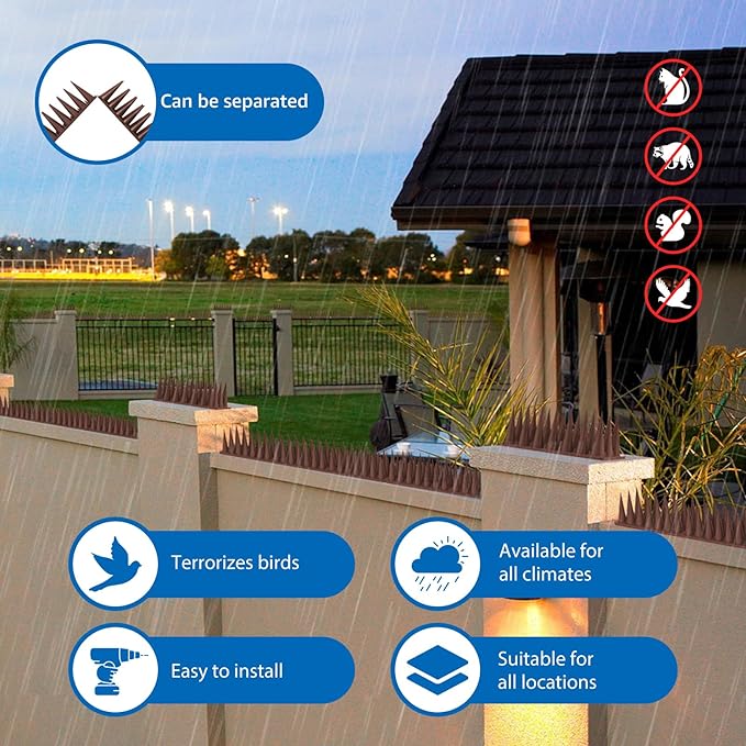Bird Spikes 40 Pack Pigeon Squirrel Raccoon Cat Deterrent Spike Outside Anti Birds Defender Outdoor to Keep Robin Away Roof Fence Window Nest 37.6 Feet(11.4m) Brown