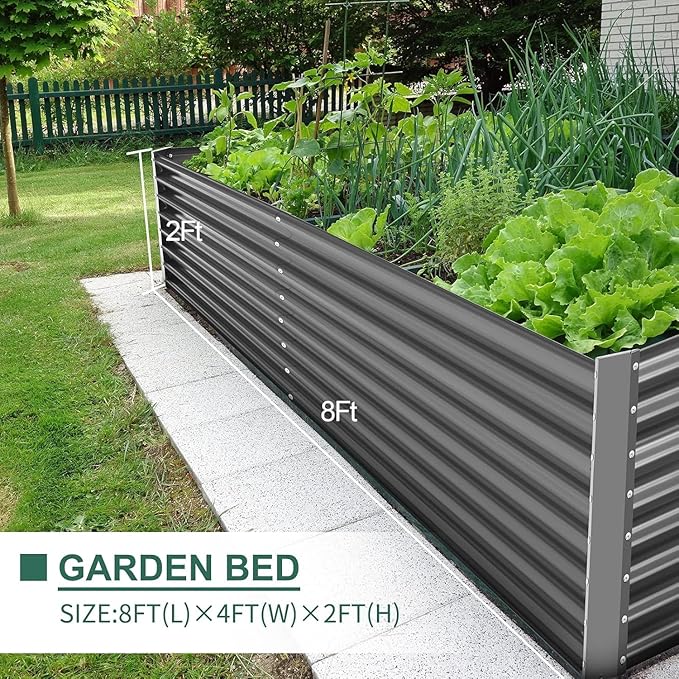Land Guard 2 Pack 8×4×2ft Galvanized Raised Garden Bed Kit Galvanized Planter Raised Garden Boxes Outdoor Large Metal Raised Garden Beds for Vegetables (Gray)