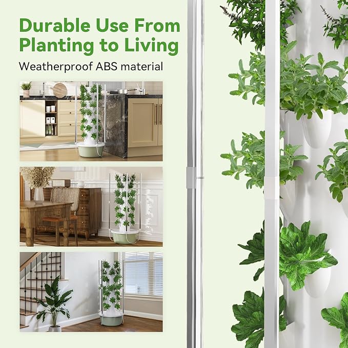 Hydroponic Tower-Vertical Planter Tower- Hydroponics Growing System Kit - Food Grade with 20/28/36 Net Pots (with LED Grow Lights) 9LayerLED