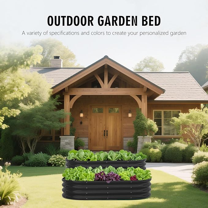 Galvanized Raised Garden Bed Kit Galvanized Planter Raised Garden Boxes Outdoor Oval Metal Raised Garden Beds for Vegetables (Black)