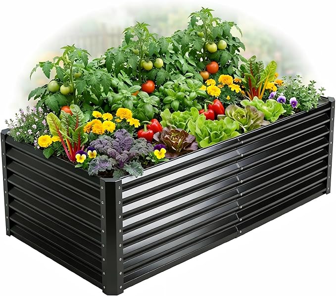 Galvanized Raised Garden Bed Kit Outdoor Patio6x3x2ft Large Rectangular Metal Planter BoxesDeep Root Box Planter for Gardening Vegetables Flowers Herbs 1 Pack Black
