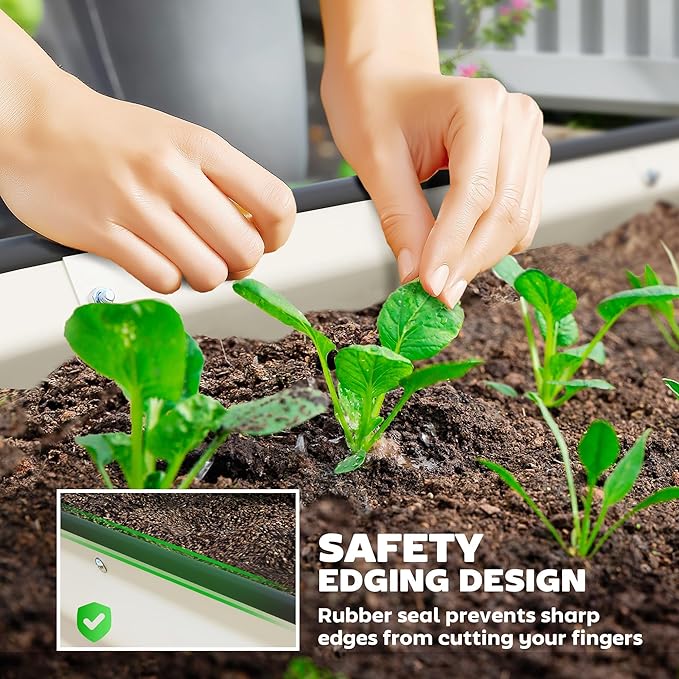 Outsunny 2PCS Galvanized Raised Garden Bed 7' x 3' x 1' Raised Beds for Gardening with Plant Support Stakes Rubber Strap Edging and Gloves Metal Planter Box for Vegetables Flowers Cream White