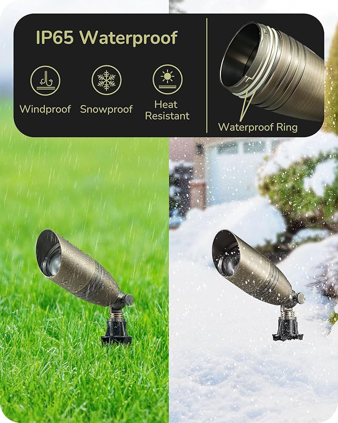 EDISHINE 4 Pack Solid Brass Tall Low Voltage Pathway Lights &amp Outdoor Landscape Spotlights