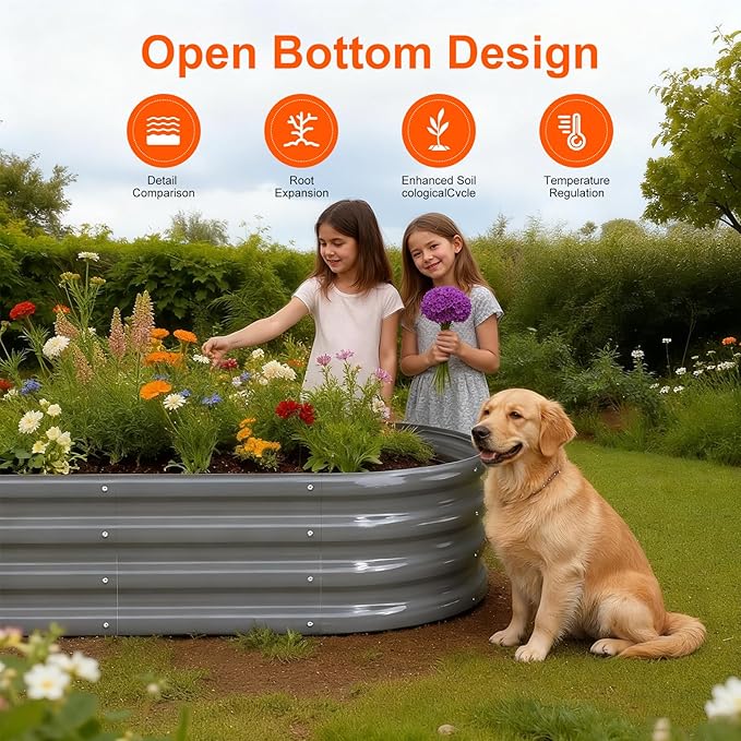 Raised Garden Bed Outdoor 2 Sets Oval Large Coating Metal Planter Box with No Heavy Metal for Vegetables Flowers Herbs