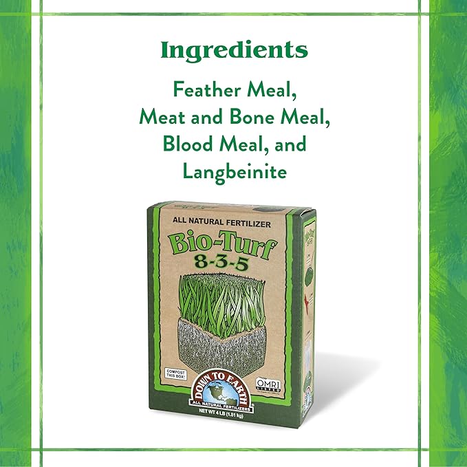 Down To Earth All Natural Fertilizers Organic Bio-Turf Lawn Food for Grass Landscape and Ornamentals - Works with Lawn Spreaders 8-3-5 4 lb
