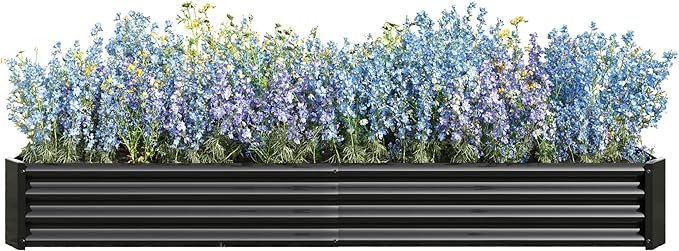 8x4x1ft Galvanized Raised Garden Bed Metal Raised Bed Garden Kit Vegetable Boxes-Rectangle Flower Box Outdoor Garden Large Planter Raised Beds for Planting Fruit Herb Black