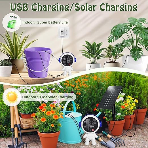 Solar Drip Irrigation System for Garden/Outdoor/Indoor Garden Solar Automatic Watering System for 15 Potted Plants Vacation Automatic Plant Waterer Outdoor with 2500mAh Battery 50Ft Tube