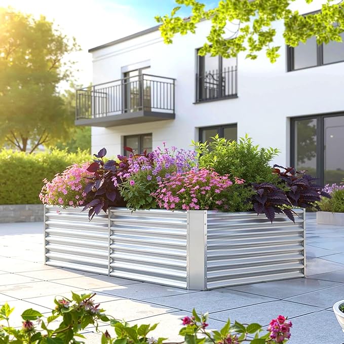 8x4x2FT Galvanized Raised Garden BedOutdoor Planter Box Patio Kit Planting Bed for Vegetables Flowers HerbSilver 2 Pack