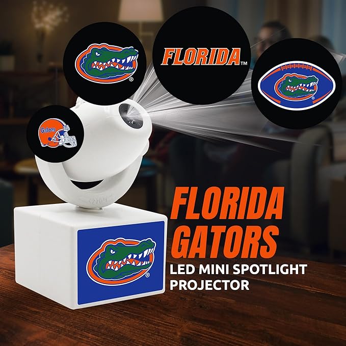 Sporticulture NCAA American Football Florida Gators - Adjustable Led Mini Spotlight Projector with 6 Team Logo Designs - Portable &amp Rechargeable Spotlight - Battery-Operated - 4.375” x 3.125”