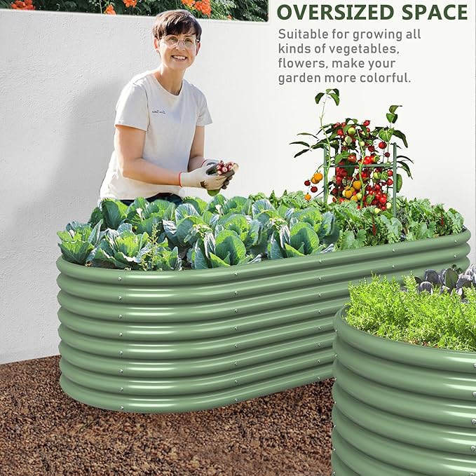 FRIZIONE 8FT(L)×3FT(W)×2FT(H) Raised Garden Bed Outdoor Raised Garden Beds for Flower Raised Planter Box Outdoor for Herb Vegetable-Light Green