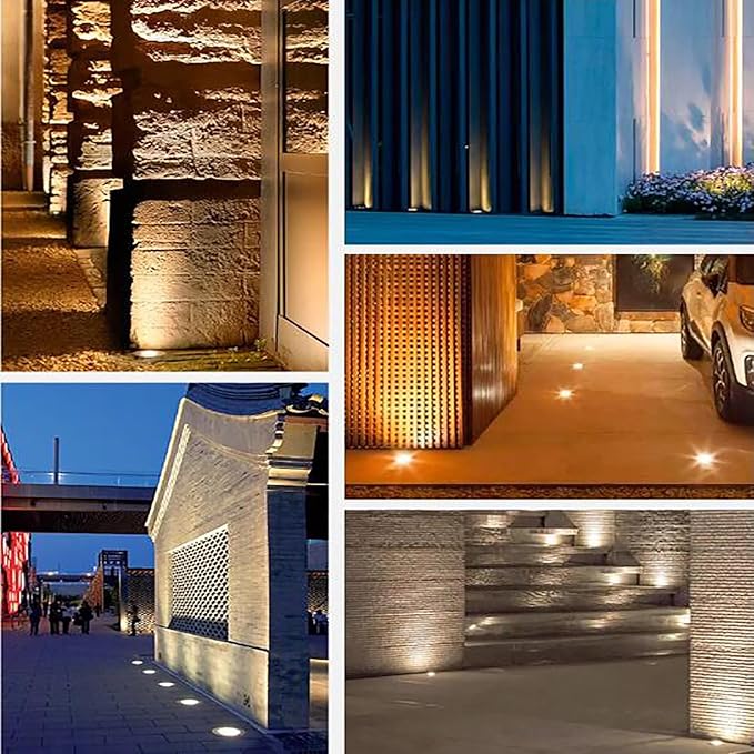 Outdoor Landscape Lights - IP67 Waterproof LED Recessed Ground Spotlight with Tempered Glass Cover Ultra-Thin Design Easy Installation Warm White (3W) &amp Green (36W)