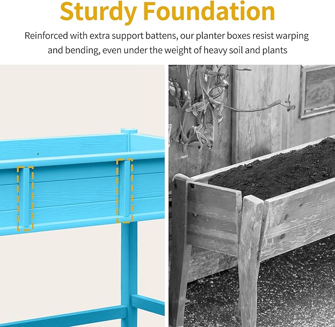 DWVO 47x18x31in Raised Garden Bed HDPE Weather-Resistant Poly Wood Planter Box Stand Planter Box with Legs &amp Lockable Wheels Elevated Garden Bed for Backyard Patio Balcony - Aruba Blue
