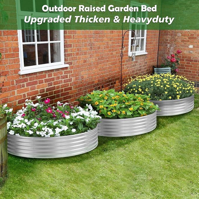 PINPON 5x5x1ft Round Galvanized Raised Garden Bed Outdoor Large Metal Planter Box for Vegetables Sturdy Above Ground Garden Bed for Backyard Patio and Fire Pit Ring