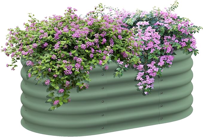 3.5' x 2' x 1.4' Galvanized Raised Garden Bed Kit Outdoor Metal Elevated Planter Box with Safety Edging Easy DIY Stock Tank for Growing Flowers Herbs Vegetables Green