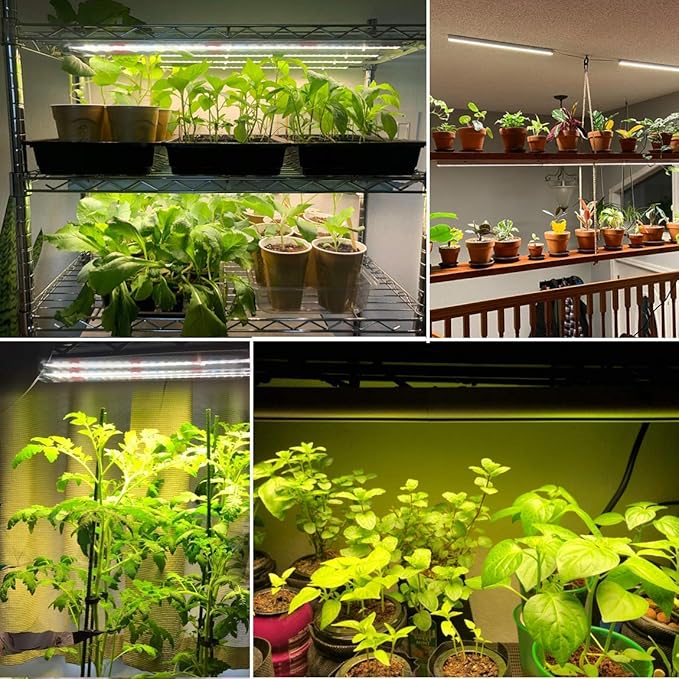 LED Plant Grow Lights Strips for Indoor Plants Full Spectrum with Auto ON &amp Off Timer T5 Sunlike Grow Lights Bar Growing Lamps for Greenhouse Shelves Hydroponics Succulent 4 Dimmable Levels