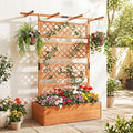 COSTWAY Wooden Raised Garden Planter with Trellis and Roof 72 Freestanding Privacy Screen &amp Climbing Plant Support for Outdoor Patio Balcony Vegetable Herb and Flower Gardening (Orange1)