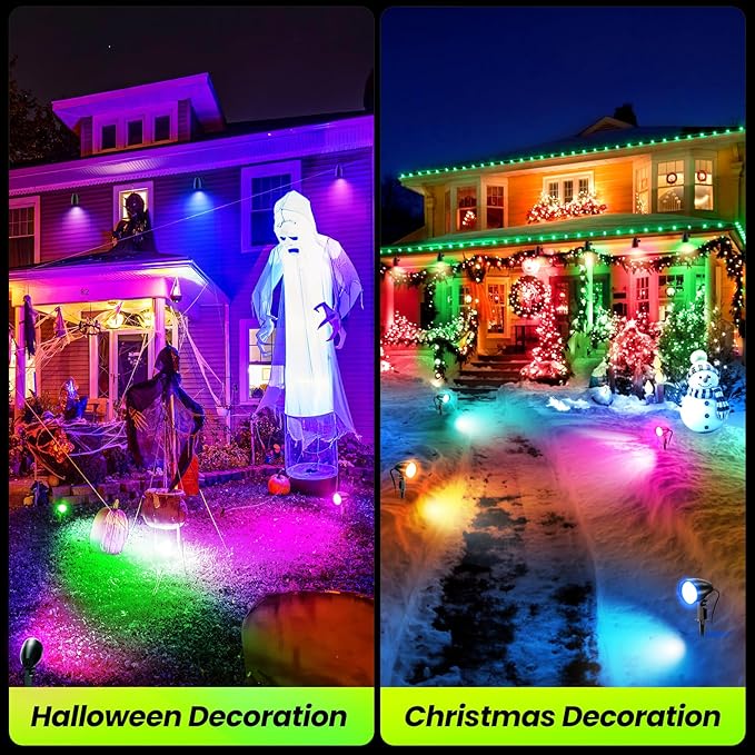 ZZXX 20W RGB Outdoor Spotlight Halloween 120V Color Changing Landscape Lights Waterproof LED Multicoloured Spotlights Dimmable Timer Memory Function with US 3-Plug in (2 Pack)