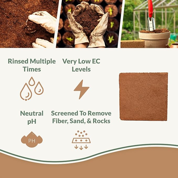 Buffered Coco Bliss (10lbs) - 100% Buffered Organic Coco Coir for Plants &amp Gardening - Cocopeat for Garden Soil Seed Starter Soil &amp Mulch - Organic Coconut Coir Brick - Coconut Fiber Potting