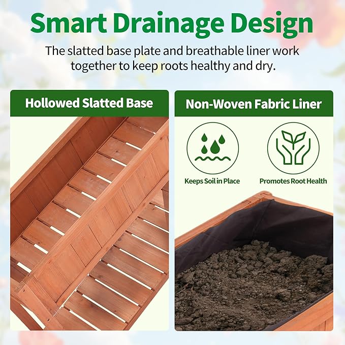 Premium Fir Wooden Raised Garden Bed with Four Legs for Backyard and Balcony GardeningSuitable for Indoor and Outdoor useBottom with Storage Rack35.04''×13''×29.92''