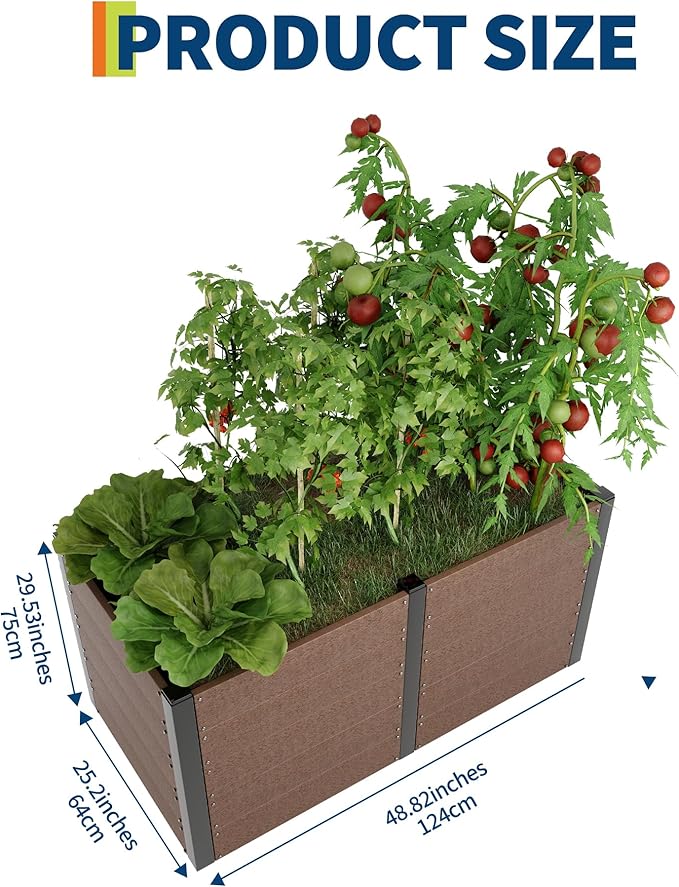 Wood Look Elevated Garden Bed for Patio Deep Root Planter Box with Durable Composite Material Space-Saving Outdoor Garden for Vegetables &amp Herbs Easy Assembly48 x 25x 29Without Bottom