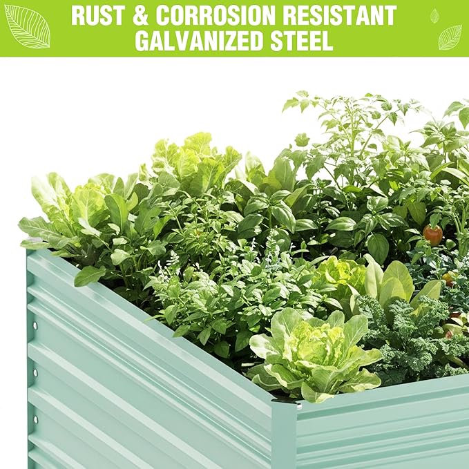 WORKPRO 7.5x4x2ft Outdoor Galvanized Raised Garden Bed Rust-Resistant Planter Raised Beds for Vegetable Flowers Herbs Light Green